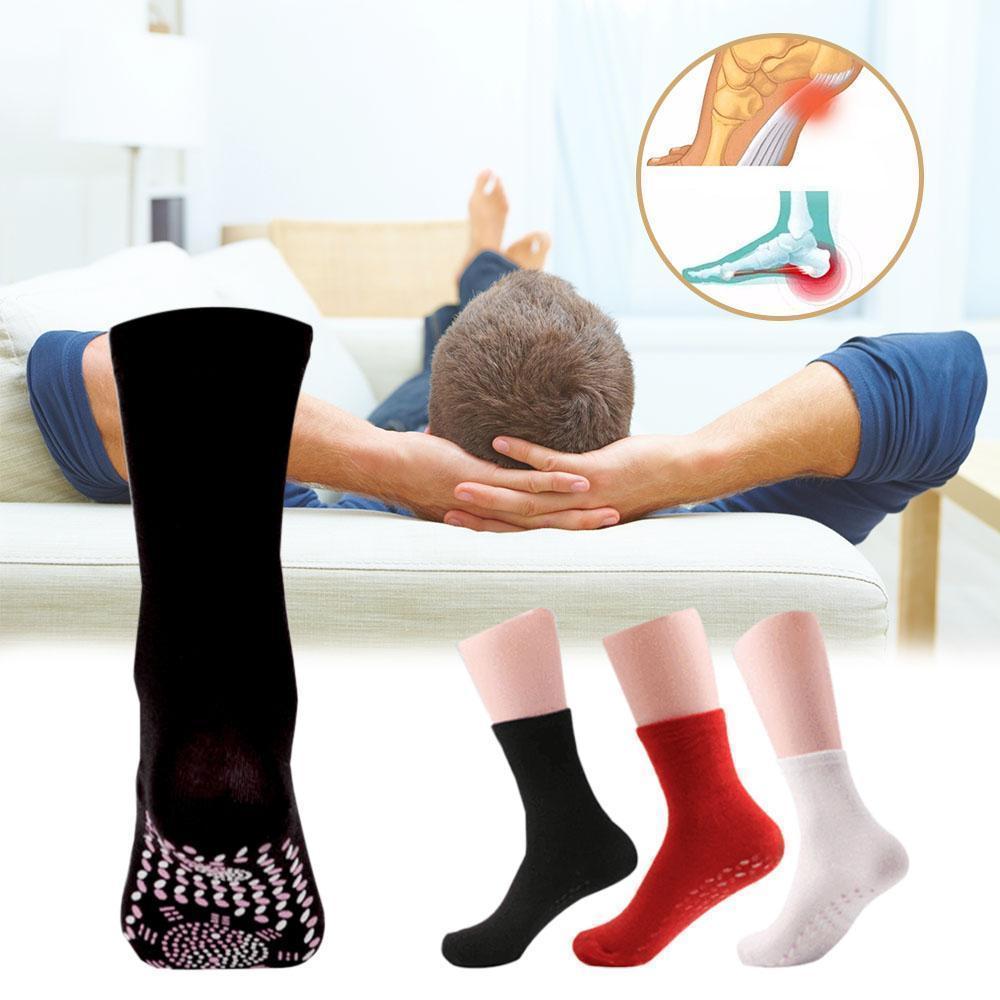 Unisex self-heating tourmaline therapy socks for foot comfort and improved circulation, made of polyester cotton.