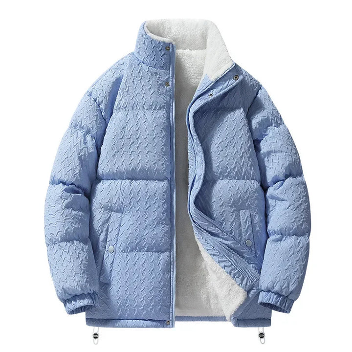 Unisex Puffer Jacket with sherpa lining, shown in a vibrant color, for stylish winter outerwear