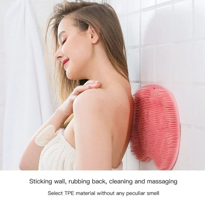 Personal care bath tool; blue silicone foot and back scrubber with soft bristles