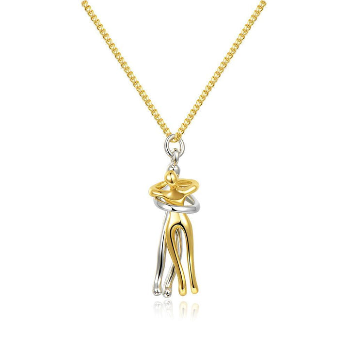 Meaningful silver hug necklace, representing an embrace, unisex design, sentimental gift