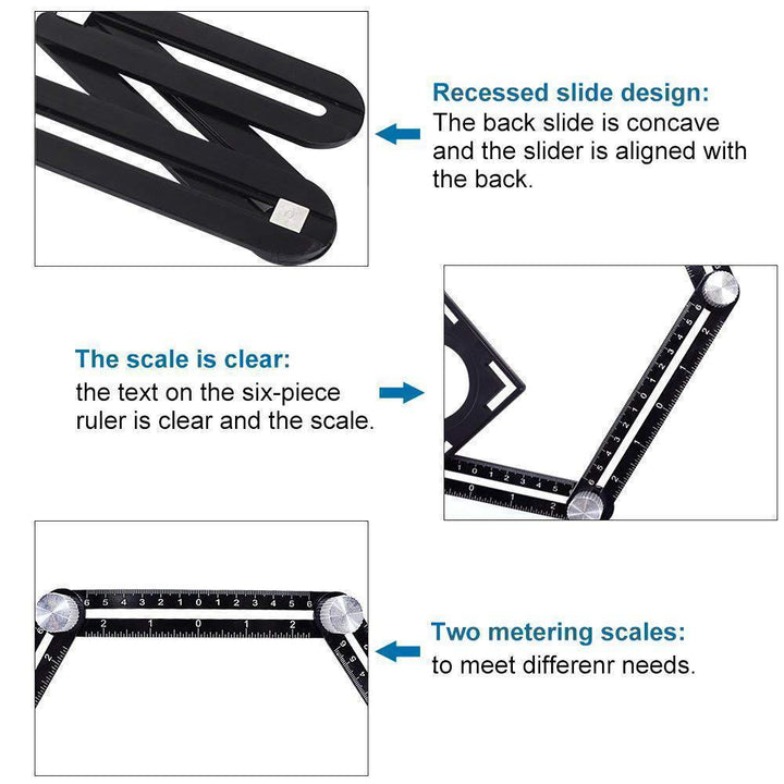 Six-fold aluminum angle layout tool, perfect for accurate measurements in various tasks.