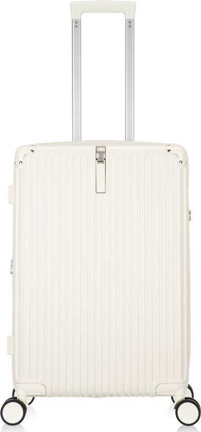 Hardshell smart luggage for men & women, with USB port, cupholder, and smooth spinner wheels.