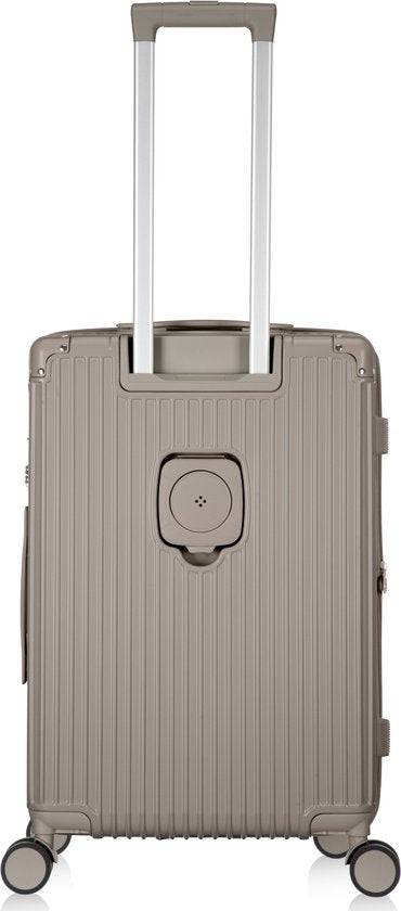 Durable unisex hardshell suitcase, expandable, with smooth spinner wheels & USB charging.