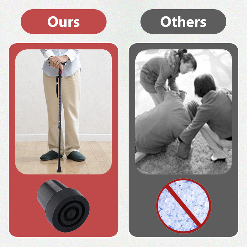 Detail of smart cane's control panel: easy-to-use radio & emergency alarm buttons for senior safety.