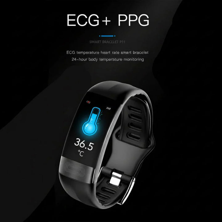 Stylish unisex smartwatch: ECG, blood pressure, sleep tracker, waterproof, & daily health monitoring.