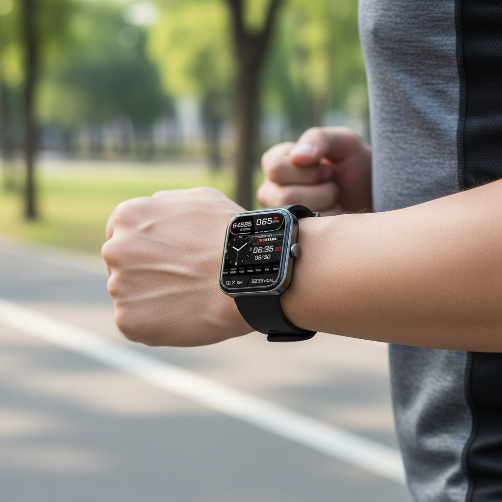 Non-invasive glucose tracker smartwatch with heart rate & sleep monitoring.