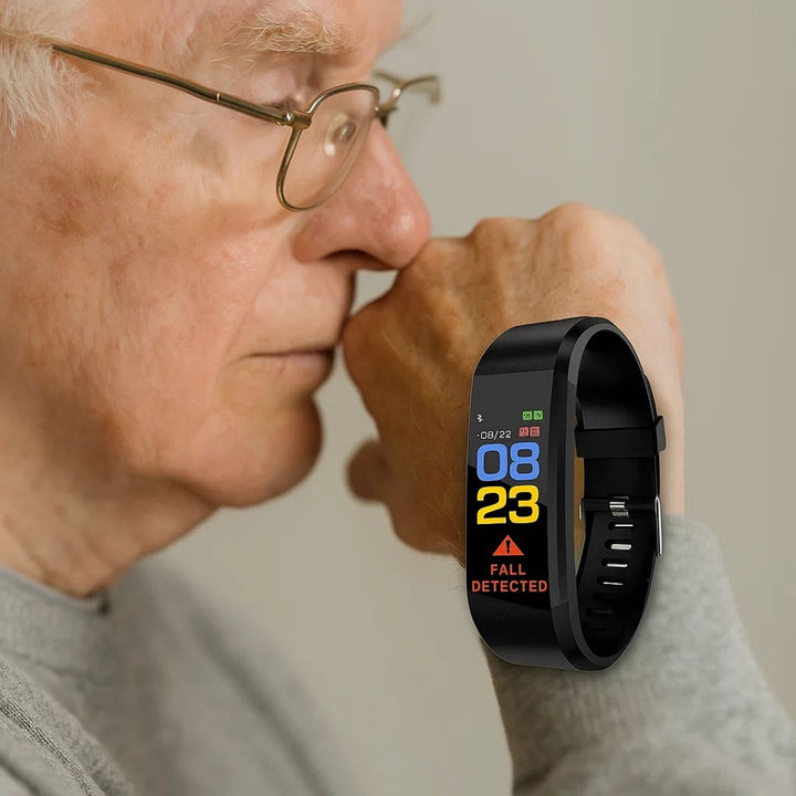 Senior safety smartwatch: fall detection, GPS tracker, emergency alerts. Essential elderly care tech.