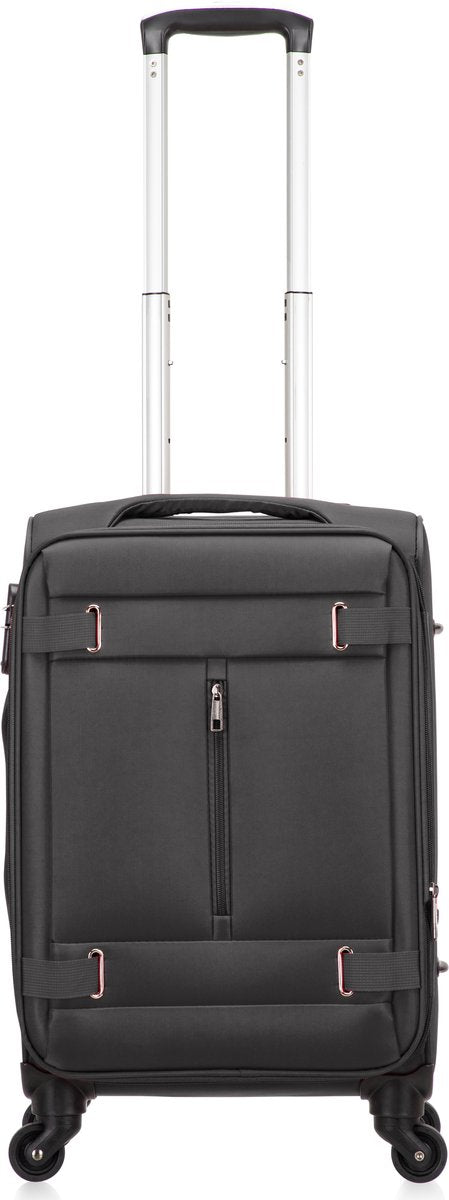 Compact unisex softshell cabin luggage, fits overhead compartments easily.