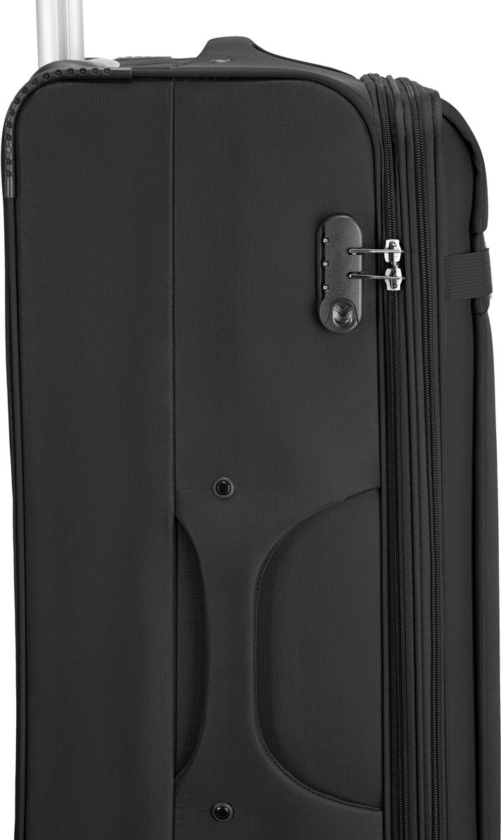 Unisex softshell carry-on suitcase with smooth spinner wheels & TSA lock.