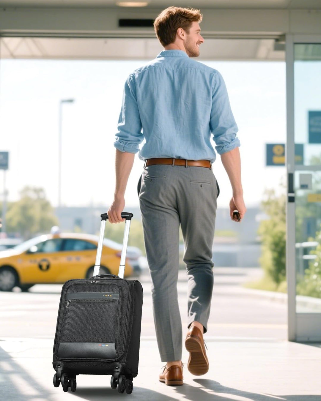 Lightweight softside expandable carry-on suitcase with smooth wheels; perfect unisex travel bag for extra space.
