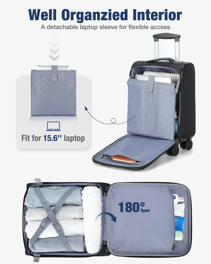 Unisex softside wheeled carry-on, expandable for extra packing. Lightweight & airline approved overnight/weekend bag.