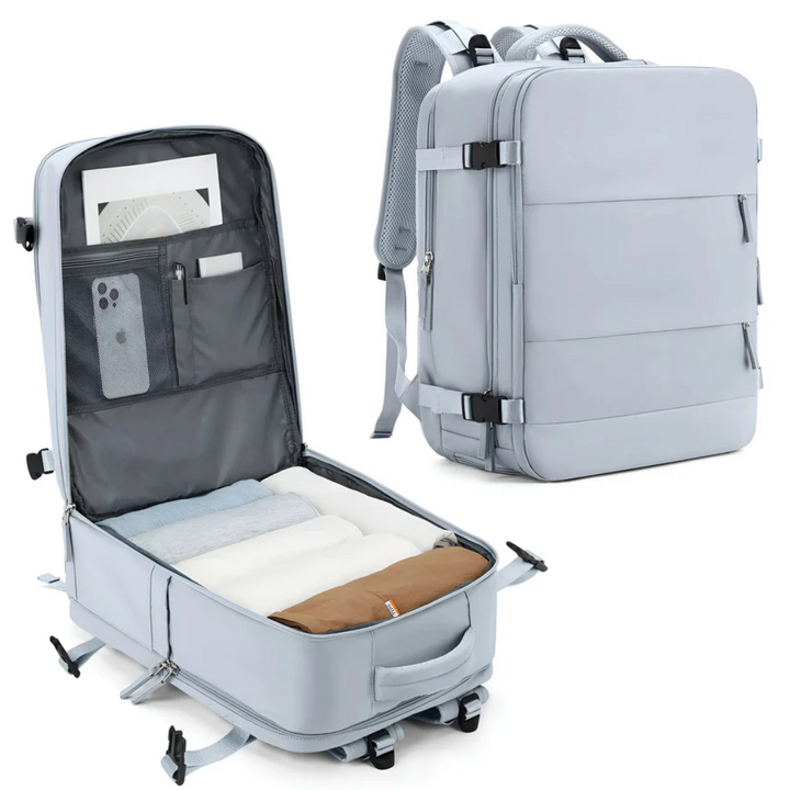 Spacious carry-on suitcase interior with packing organizers. Ideal for efficient, organized travel and business trips.