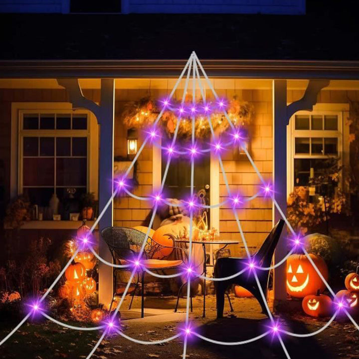Intricate spiderweb-shaped hanging light fixture, ideal for unique room decor and novelty lighting.