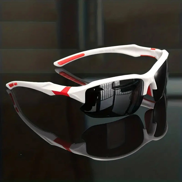 Polarized cycling & running glasses with UV protection for athletic performance.