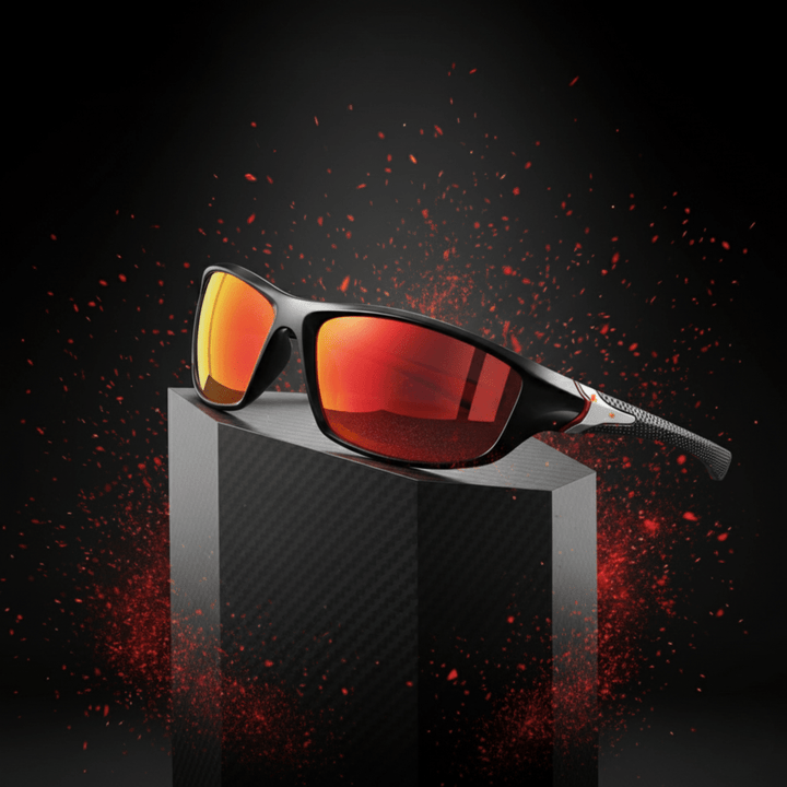 Front view of unisex sport sunglasses with polarized lenses, offering UV400 eye protection for all outdoor sports.