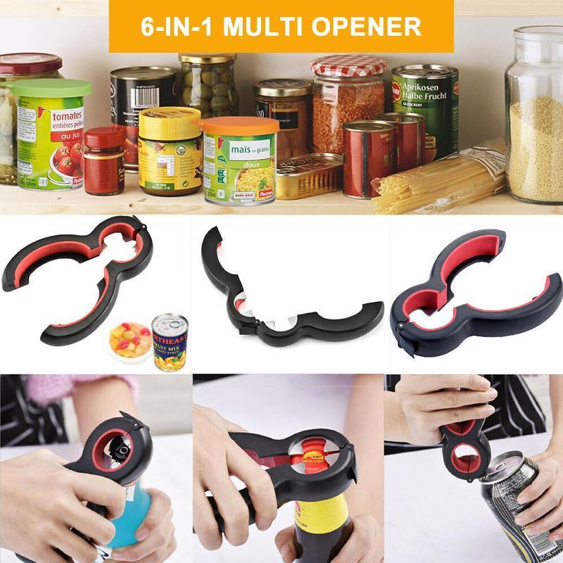 Unisex stainless steel 6-in-1 multifunctional bottle and jar opener for kitchen convenience