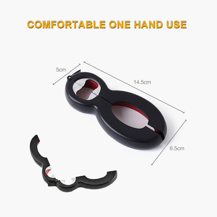 Versatile kitchen gadget: 6-in-1 bottle opener multitool, ideal for jars and various caps