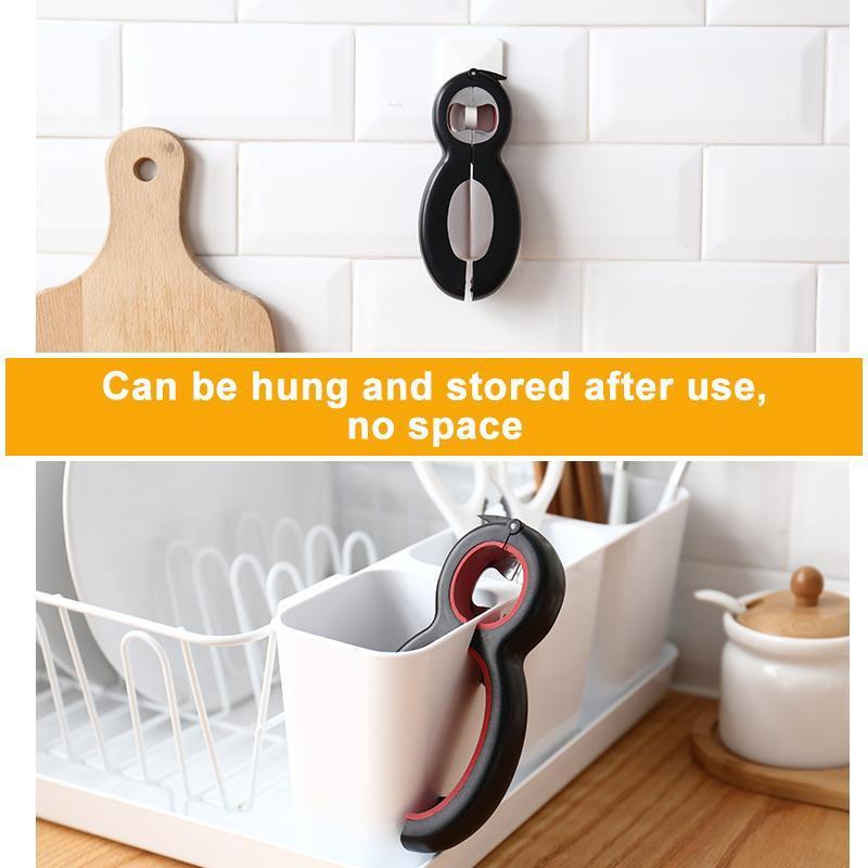 Handy 6-in-1 kitchen gadget, opening bottles and jars with ease for ultimate convenience