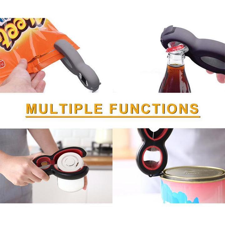 Compact bar accessory: unisex 6-in-1 multitool for opening bottles and stubborn jars