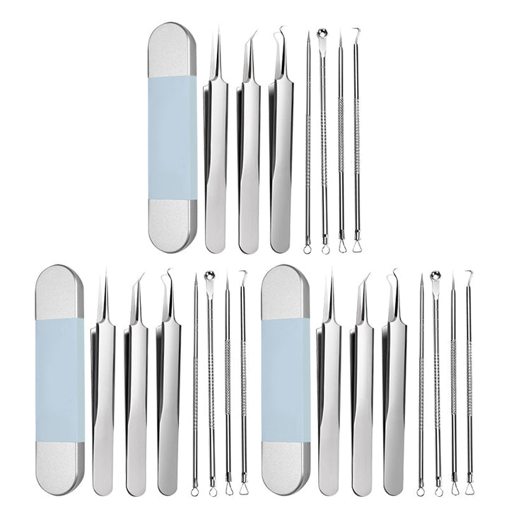 Different angles of the stainless steel blackhead remover tools for comprehensive skin treatment