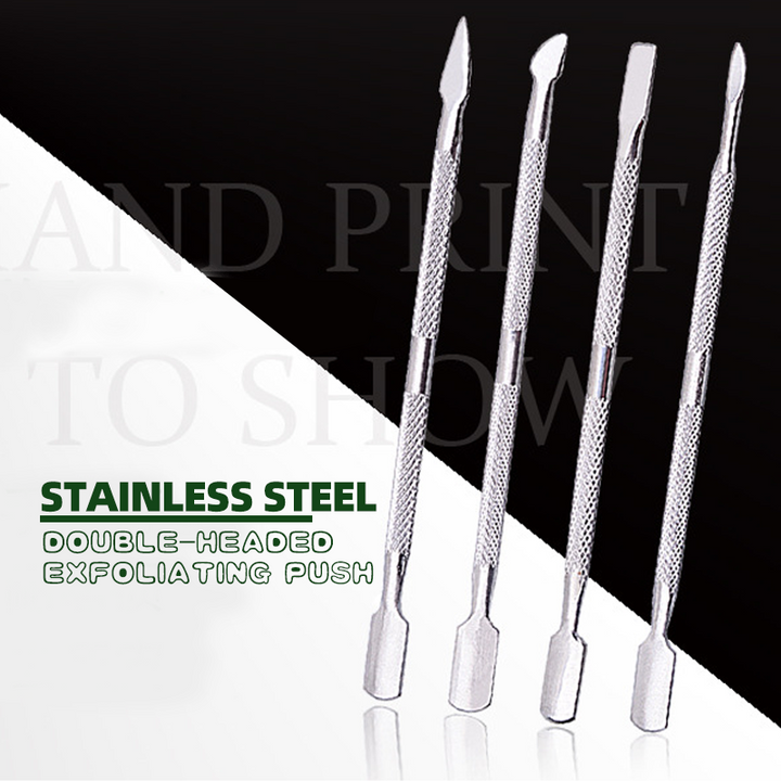 Unisex stainless steel double-ended cuticle pusher tool for manicure and pedicure nail care