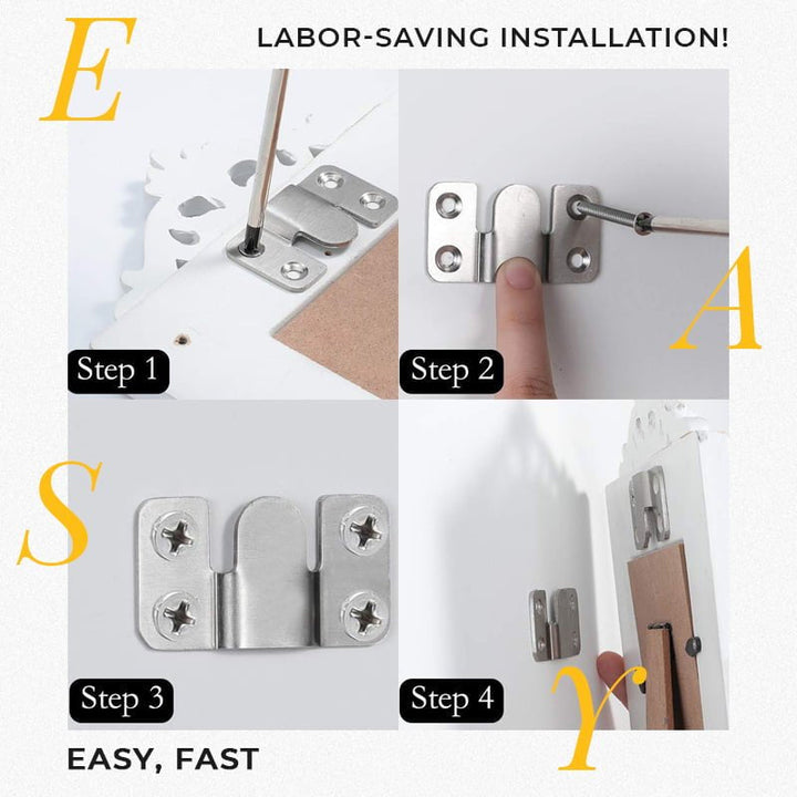 Secure furniture mounting with stainless steel interlock hanging buckle and flush bracket