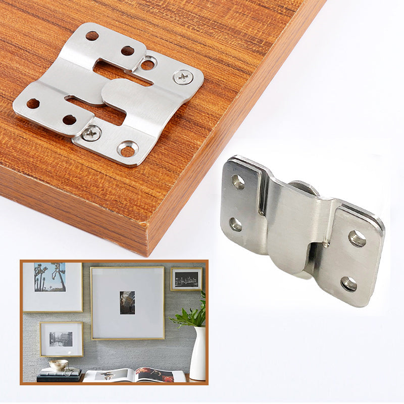 Easy-to-install stainless steel interlock buckle for flush mount picture hanging, home decor