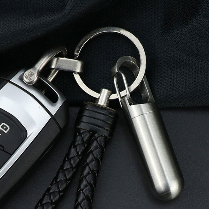 Stainless steel waterproof pill box, designed as a keychain accessory for easy carry