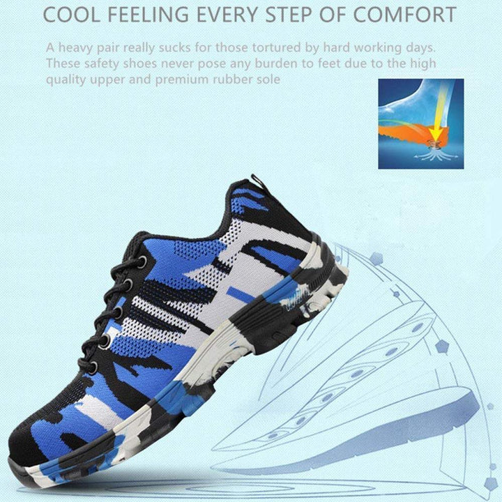 Woman lacing up unisex steel toe work safety shoes, ready for a demanding job, anti-slip