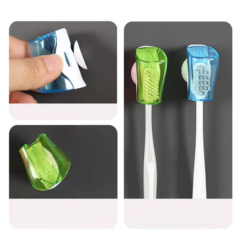 Set of colorful suction cup toothbrush covers for oral care, clear plastic for hygiene, 125 characters