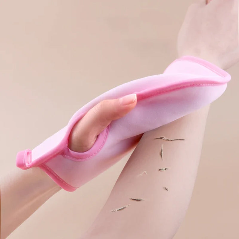 Unisex PVA exfoliating mitt for the body, shown in a clean bathroom setting