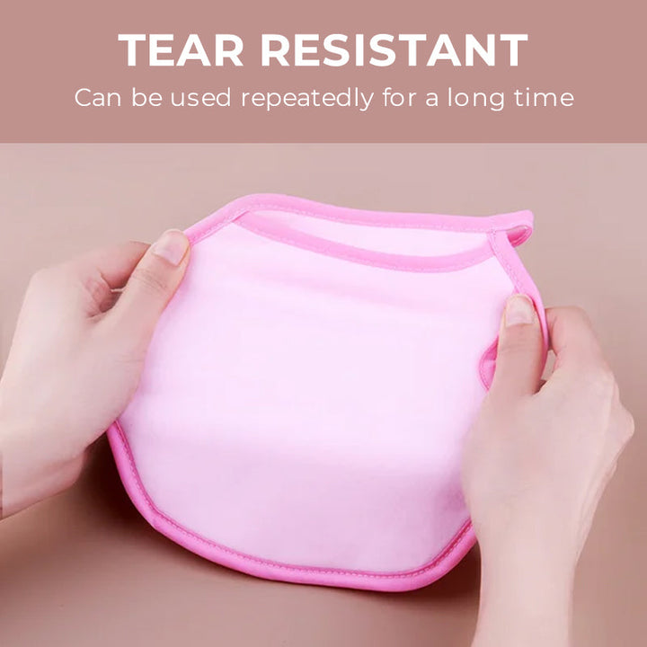 Close-up of the beige exfoliating bath mitt, highlighting its soft texture for skin care