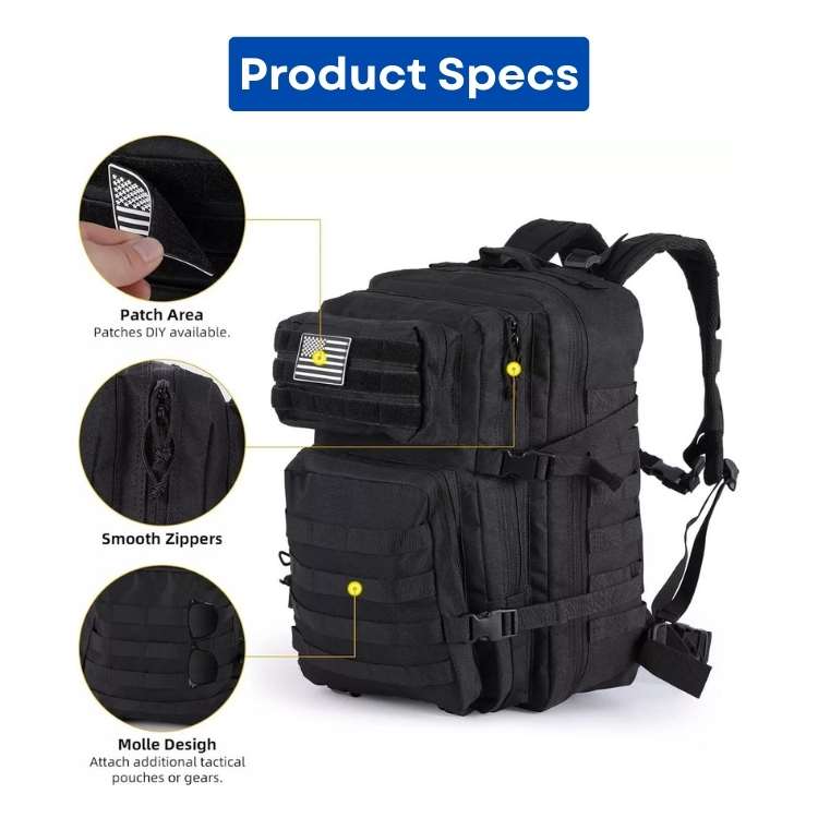 Comfortable, durable unisex hiking backpack with adjustable straps for long outdoor treks & travel. Tactical gear.