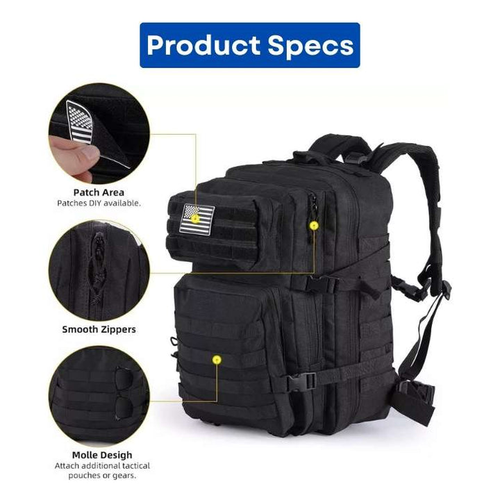 Comfortable, durable unisex hiking backpack with adjustable straps for long outdoor treks & travel. Tactical gear.
