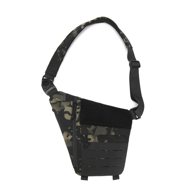 High-angle view of a tactical travel bag, compact yet spacious for essentials & outdoor gear