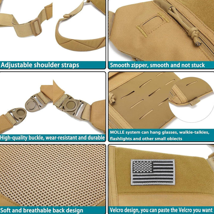Green tactical cross-body bag, waterproof nylon and anti-theft design for secure travel