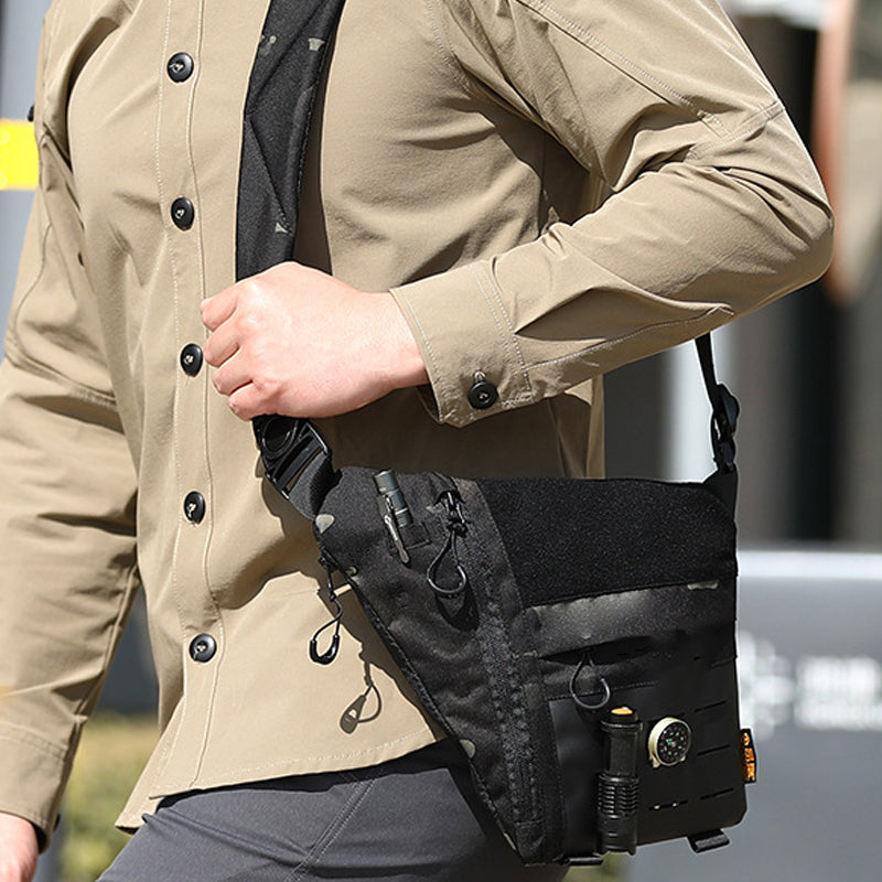Back view of a tactical sling bag showcasing padded strap for comfortable all-day wear