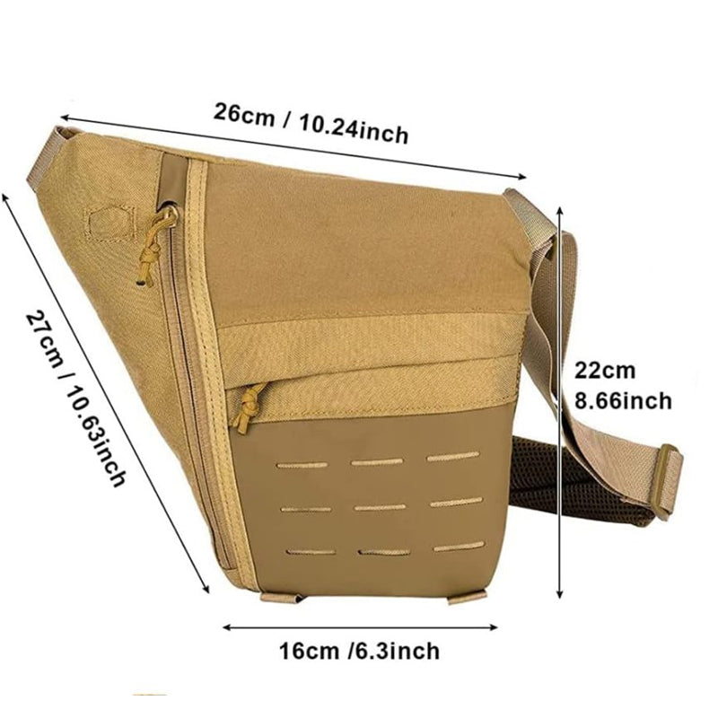 Collection of tactical crossbody sling bags in various colors: black, grey, camouflage, green