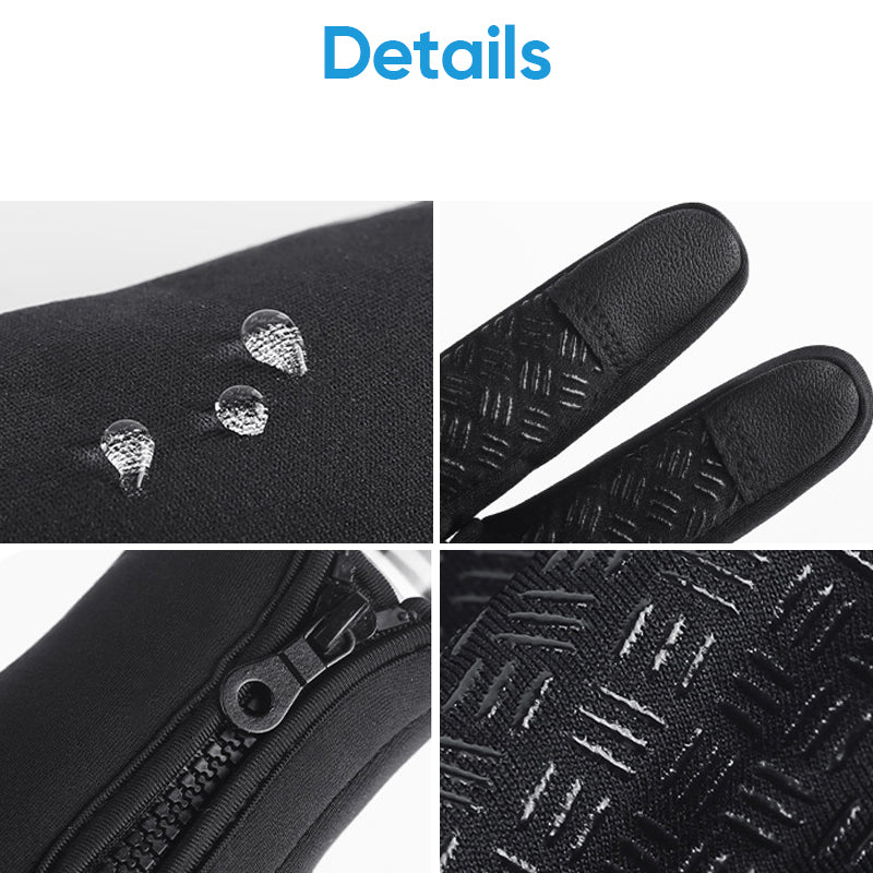 Unisex thermal touchscreen gloves laid flat, displaying the textured palm for enhanced grip on handlebars