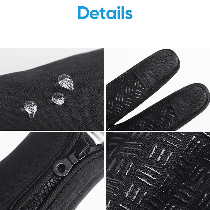 Unisex thermal touchscreen gloves laid flat, displaying the textured palm for enhanced grip on handlebars