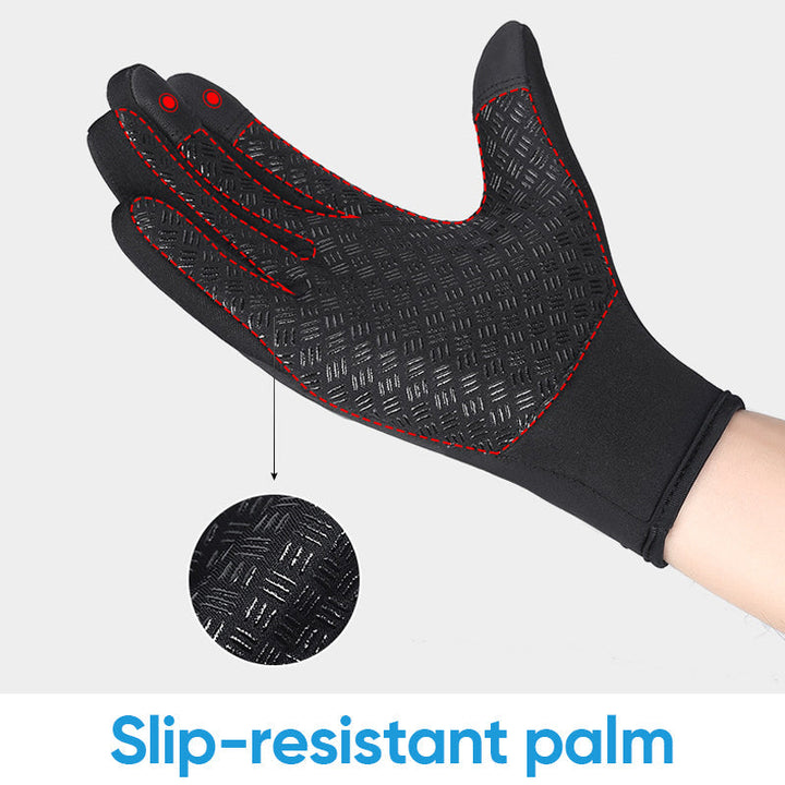 Couple wearing matching unisex thermal touchscreen winter gloves, suitable for all outdoor users