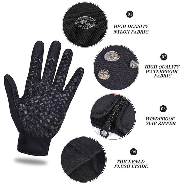 Unisex thermal touchscreen gloves in motion, demonstrating their flexibility for various winter sports