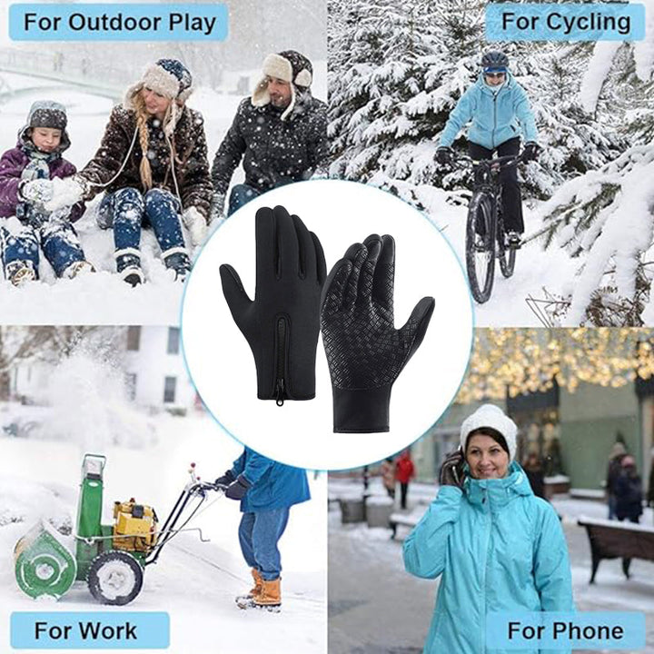 High-contrast image of black unisex thermal touchscreen winter gloves, emphasizing their sleek design
