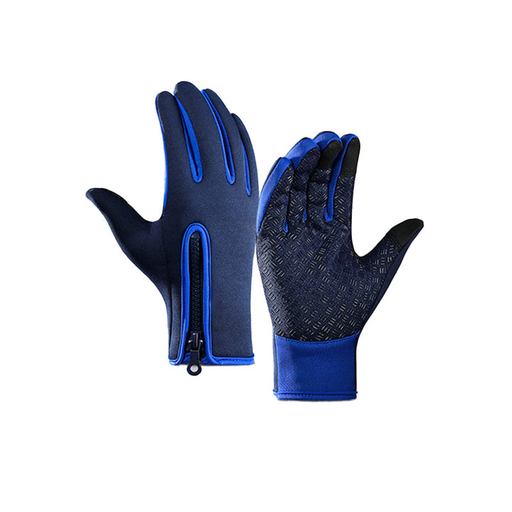 Overhead shot of unisex thermal touchscreen winter gloves, highlighting their uniform design for all genders