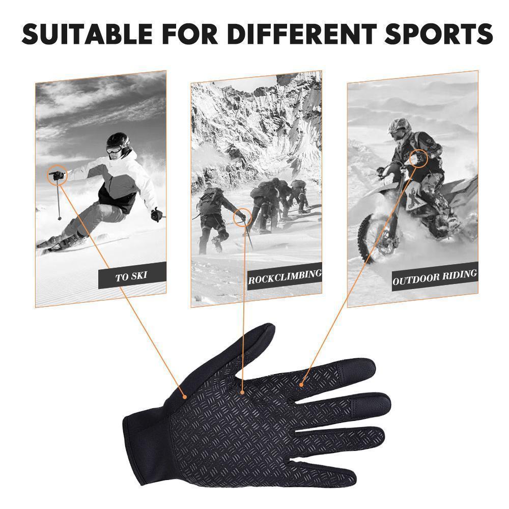 Pair of black unisex thermal touchscreen winter gloves, ideal for outdoor sports and activities