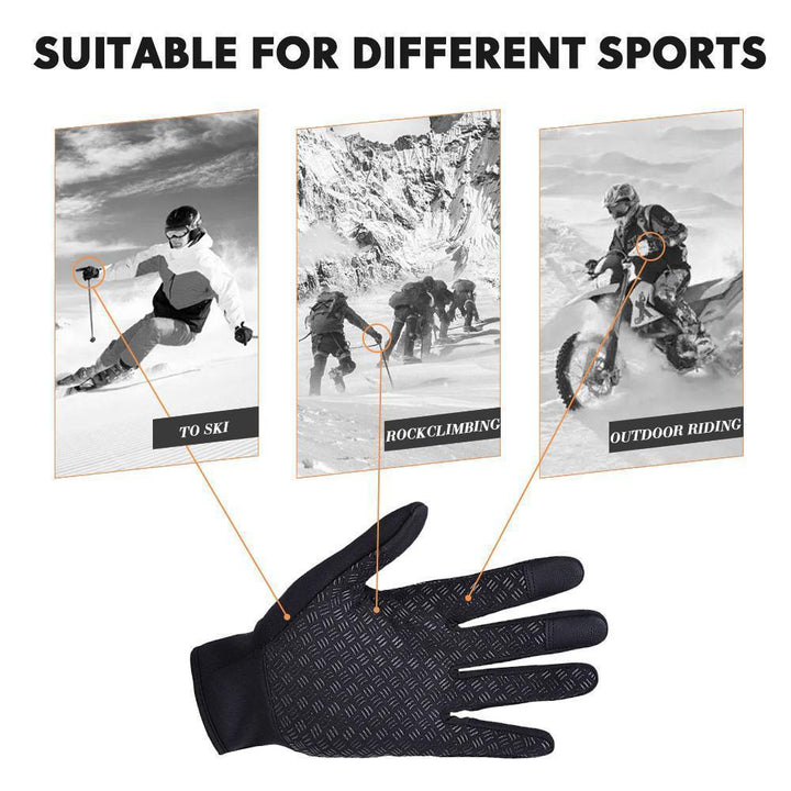 Pair of black unisex thermal touchscreen winter gloves, ideal for outdoor sports and activities
