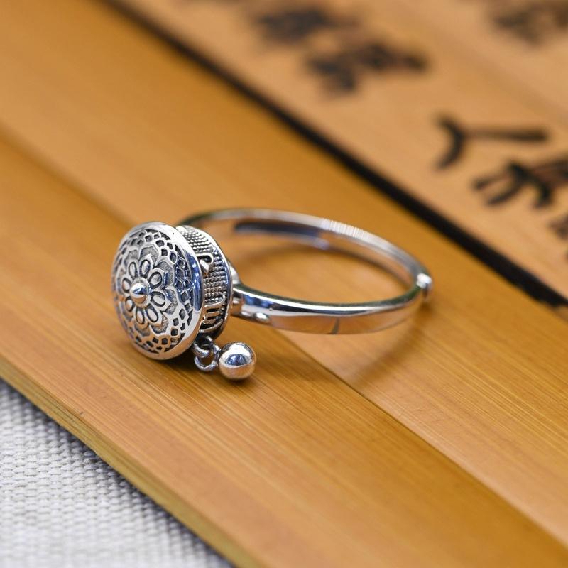 Unisex Tibetan Prayer Wheel Spin Ring, copper, adjustable, for meditation & anxiety relief