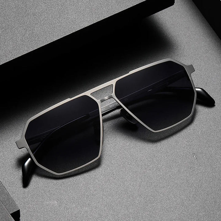 Unisex titanium polarized sunglasses, modern design, black frames, outdoor use, glare reduction eyeglass