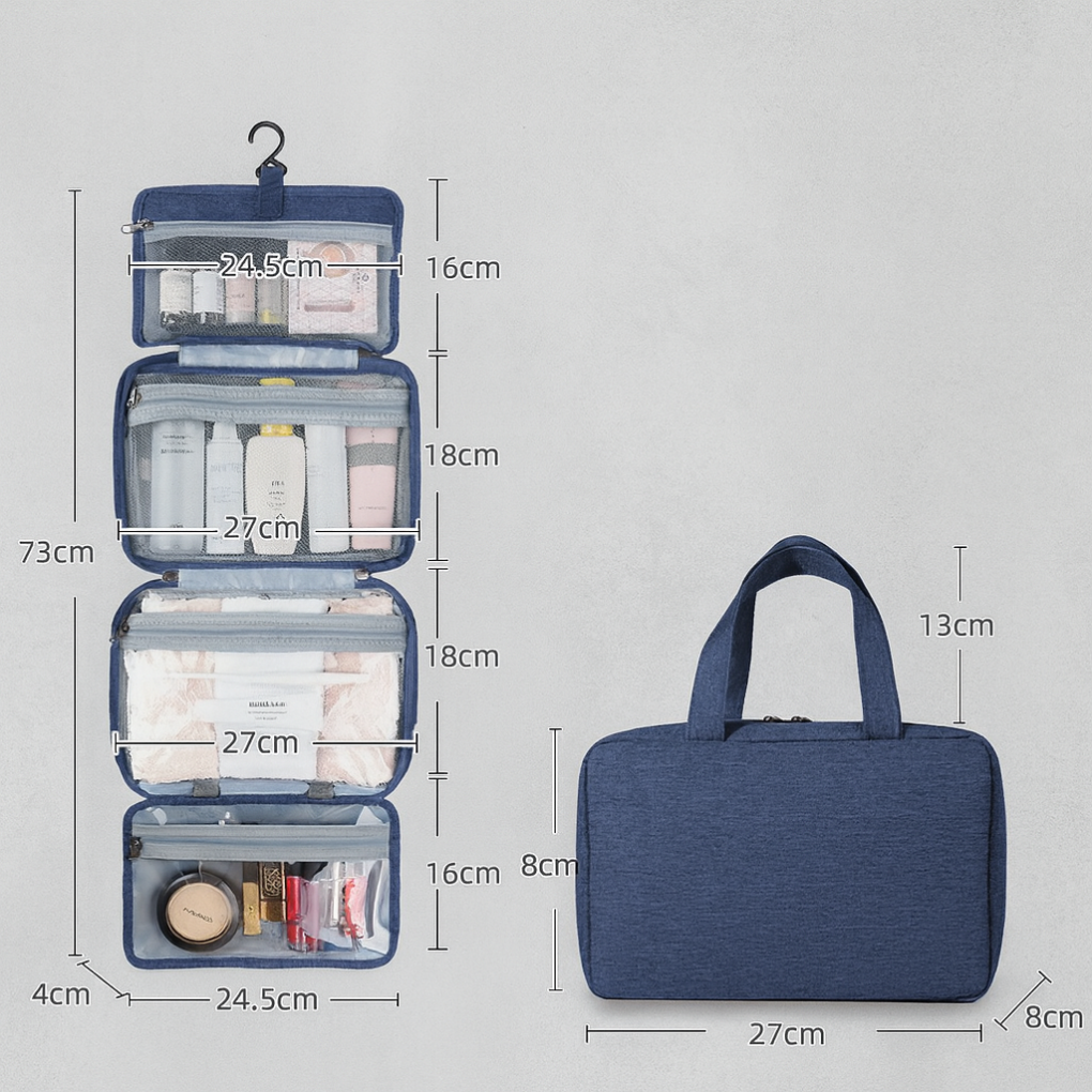 Waterproof travel wash bag & cosmetic case, durable, portable, ideal for organizing toiletries & makeup for any trip.