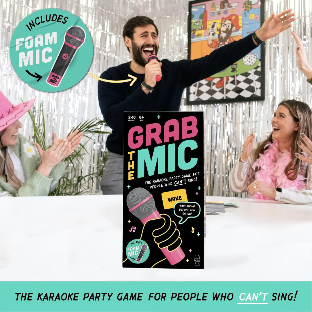 Friends laughing while playing TuneToss Party Karaoke Challenge Game. Engaging group fun & icebreaker.